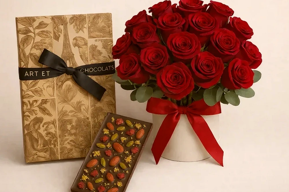 Edição Exclusiva × Chef Orphée – Rosas Vermelhas e Chocolates Belgas com Ouro Comestível