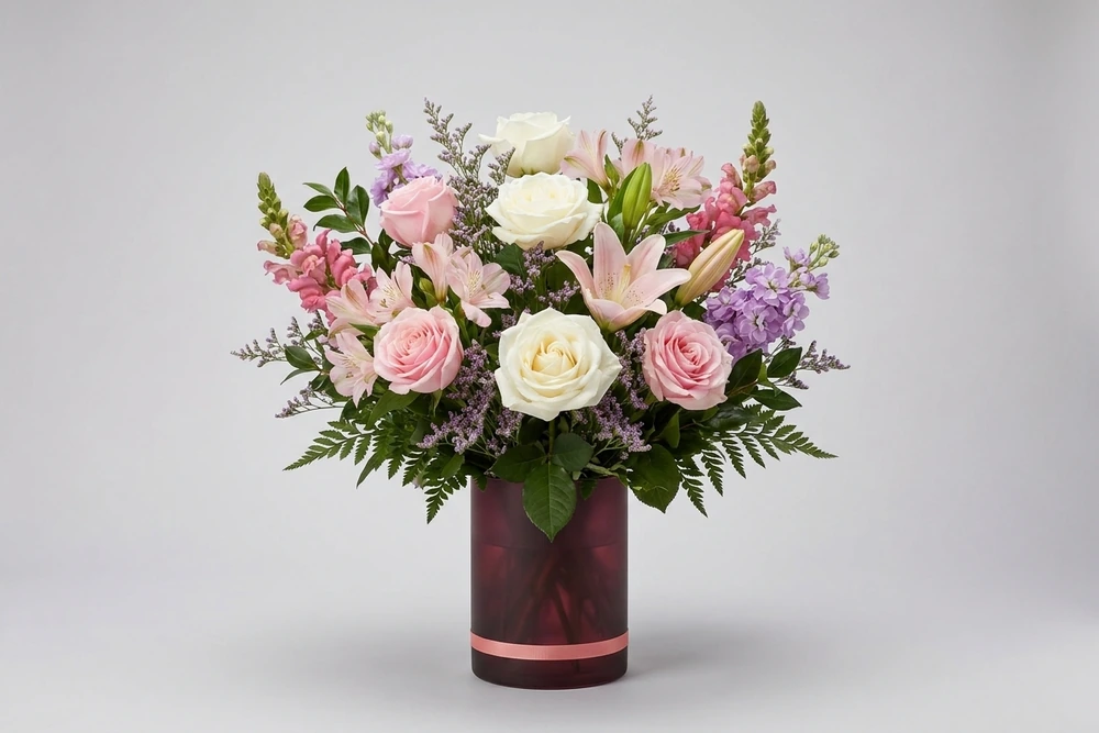 Arranjo de Rosas Brancas e Rosas - Delicadeza e Sofisticação