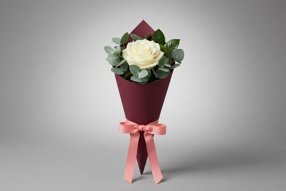 Buquê de Rosa Branca com Eucalipto - Simplicidade Elegante