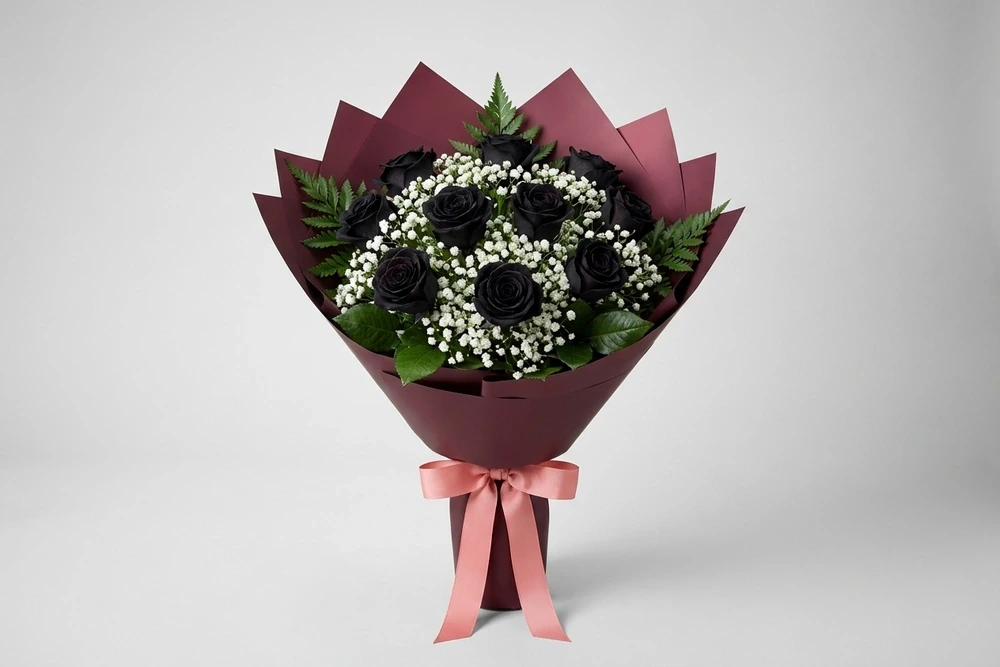 Buquê Premium com 12 Rosas Pretas