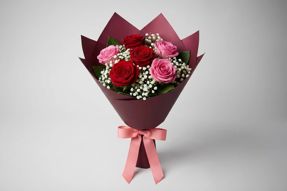 Beleza Natural: Buquê de Rosas vermelhas e rosas “Colombianas”