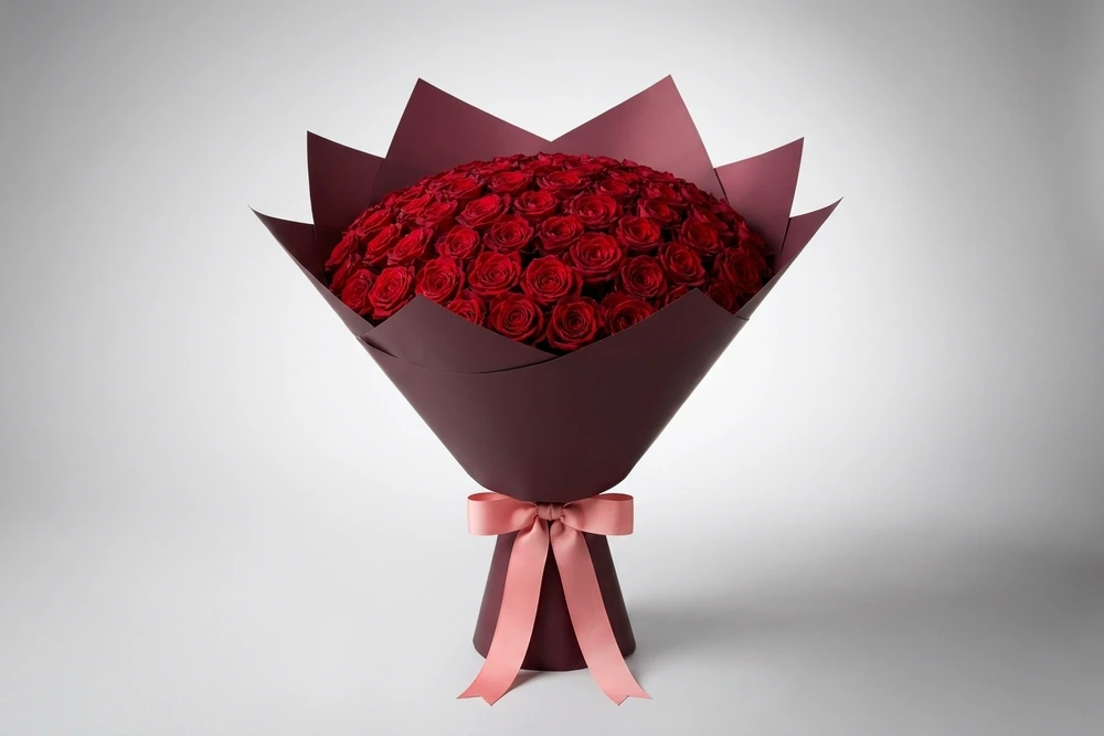 Encanto do Amor: Buquê de Cinquenta Rosas Vermelhas Colombianas