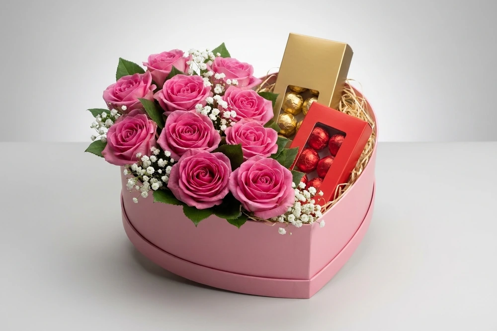 Coração de Rosas e Chocolates Finos - Presente Perfeito para Quem Você Ama