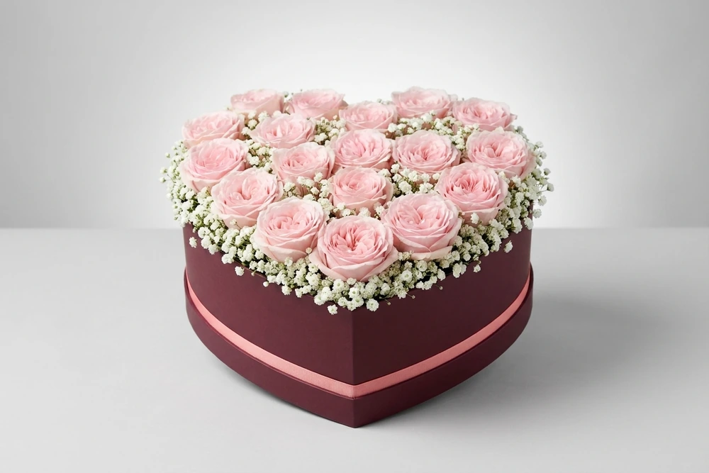 Caixa Coração de Rosas Rosas Premium