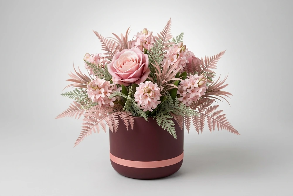Arranjo Artificial Rosé com Folhagens Decorativas