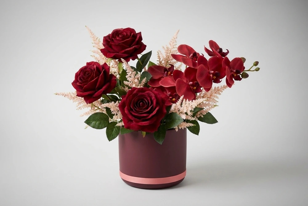Arranjo Artificial de Rosas Vermelhas Elegantes