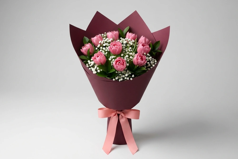 Buquê Delicado com 10 Tulipas Rosas