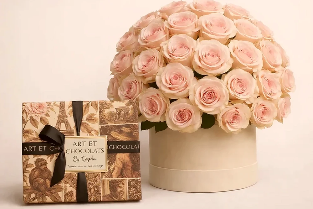 Exclusivo x Orphée – Rosas Naturais e Chocolates de Ouro