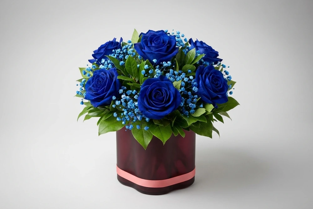 Arranjo Masculino azul com vaso vidro