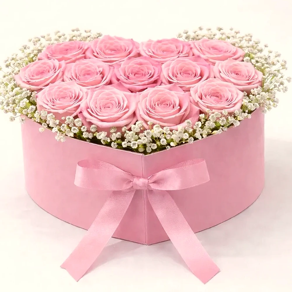 Coração Rosa Luxo com Rosas Colombianas e Lindt