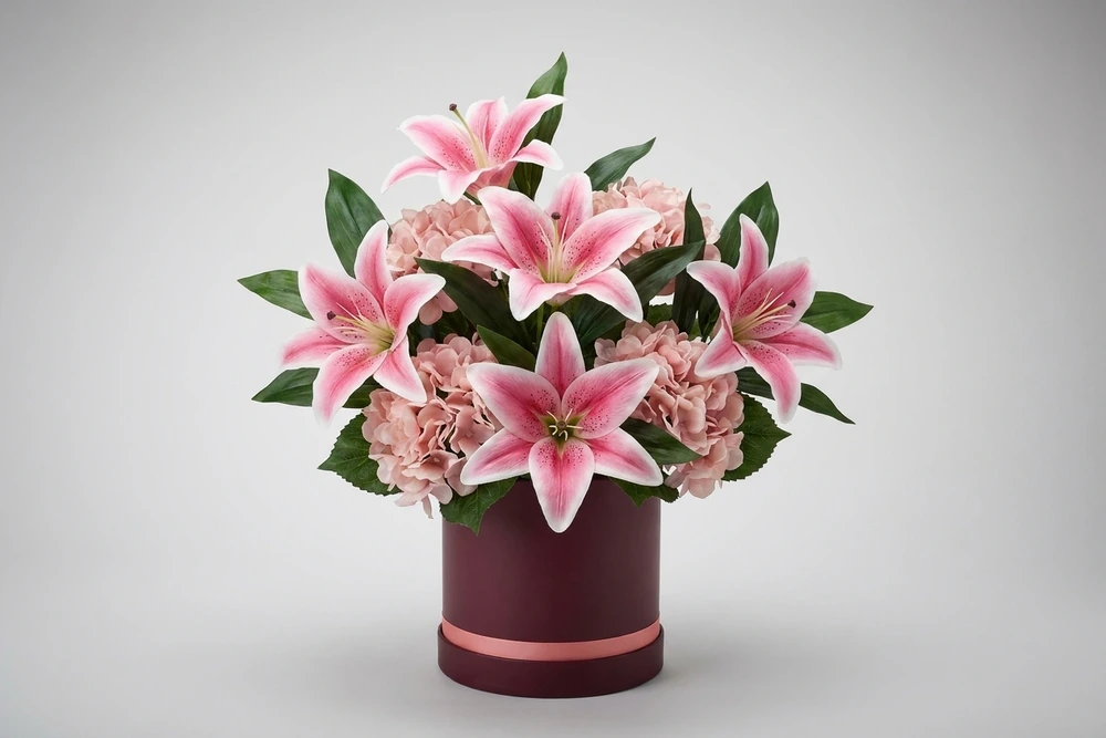 Arranjo Artificial de Lírios Rosas Elegantes