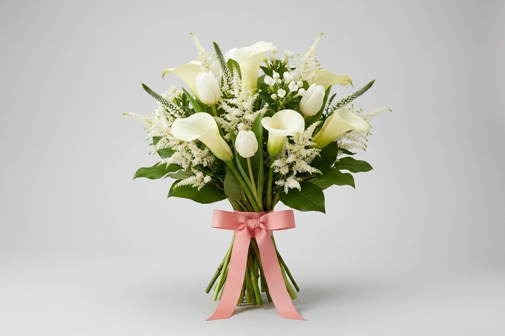 Buquê Elegante de Callas Brancas com Toque de Astilbe