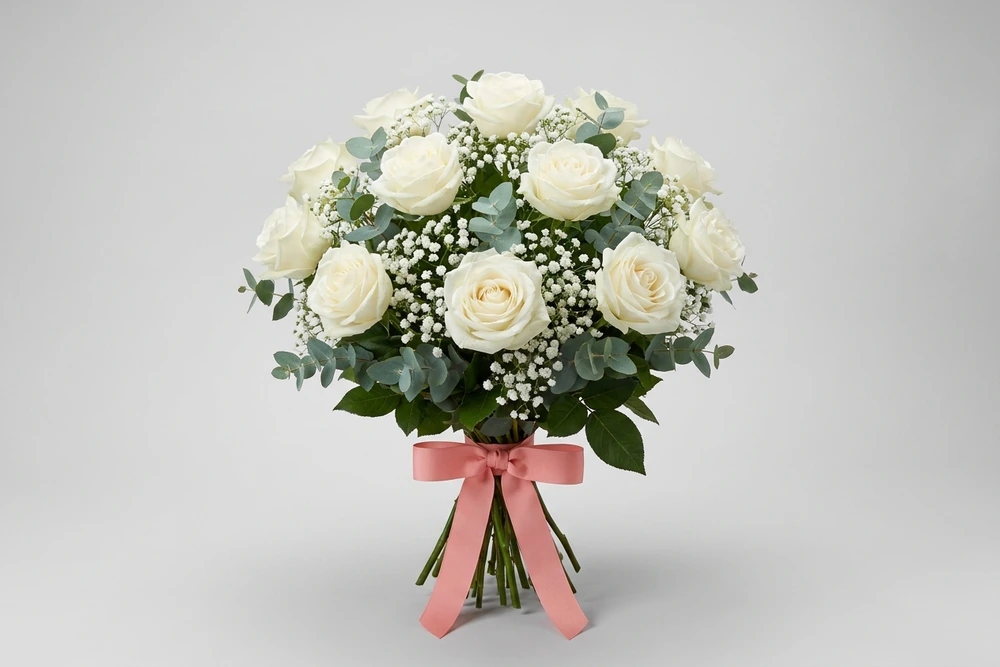 Buquê 12 Rosas Colombianas Brancas
