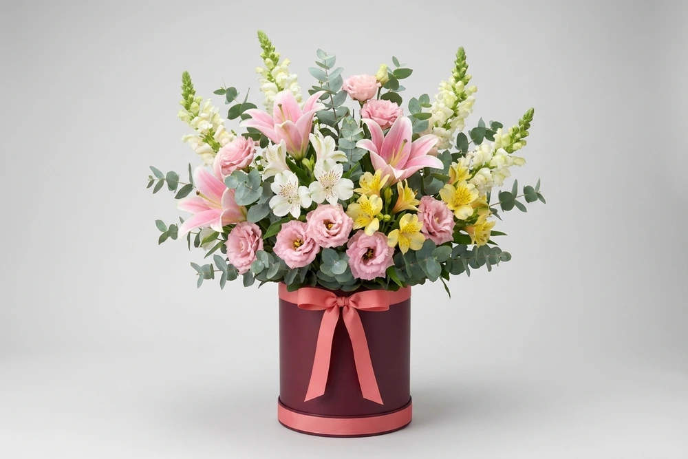 Arranjo Premium Colorido em Vaso Rosa
