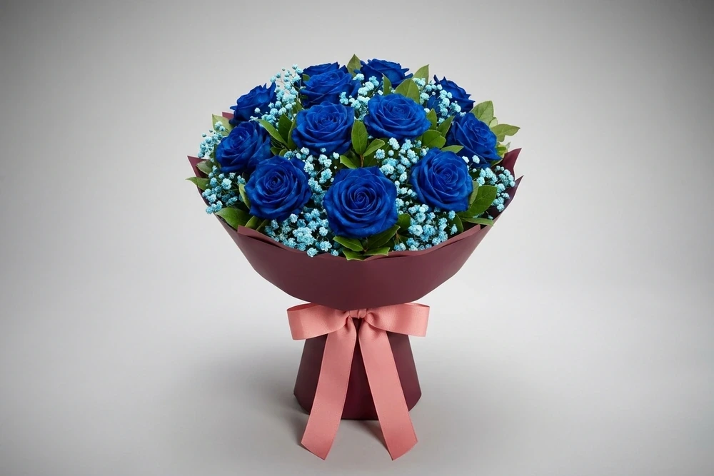 Buquê de 12 Rosas colombianas Azuis Naturais -Presente Sofisticado e Exclusivo em São Paulo