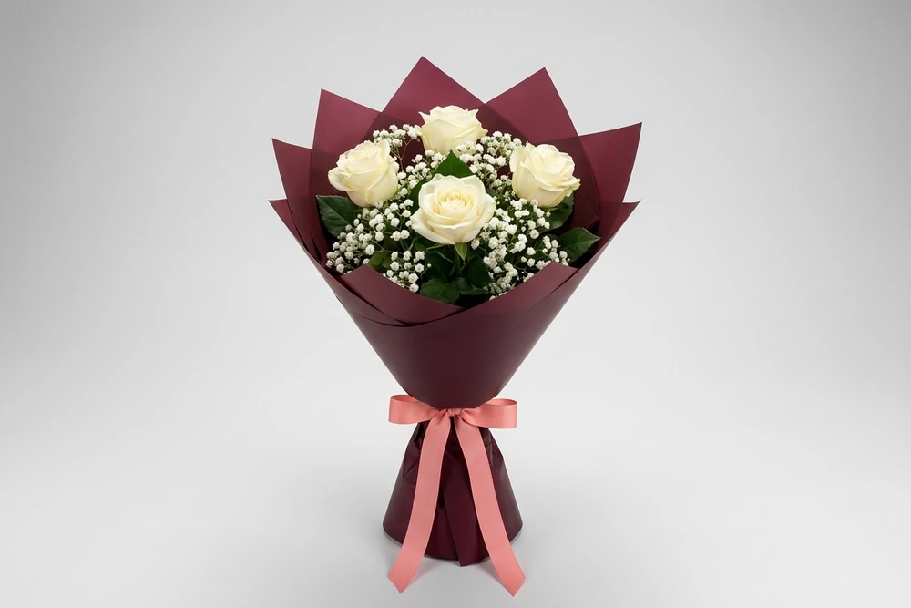 Buquê 4 Rosas Brancas