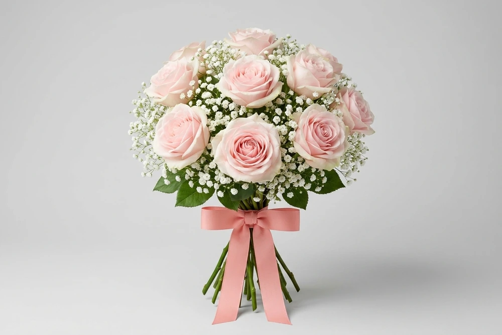 Buquê Delicado de Rosas Rosadas com Mosquitinho