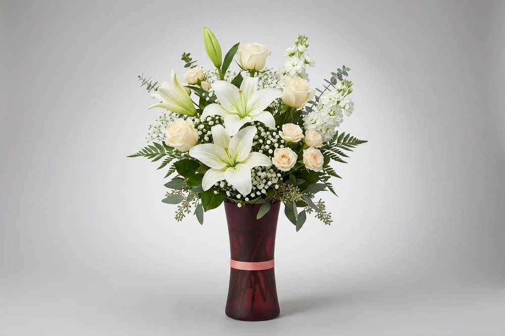 Sopros de Pureza: Arranjo Requintado de Lírios Brancos