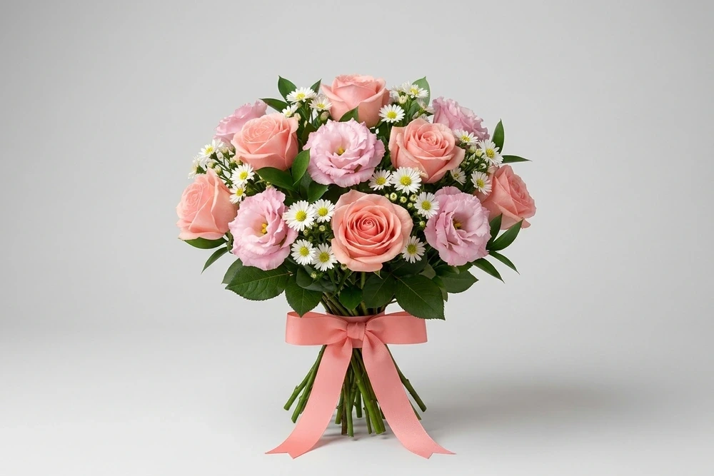 Buquê Rosa Elegante com Rosas, Lisianthus e Áster | São Paulo