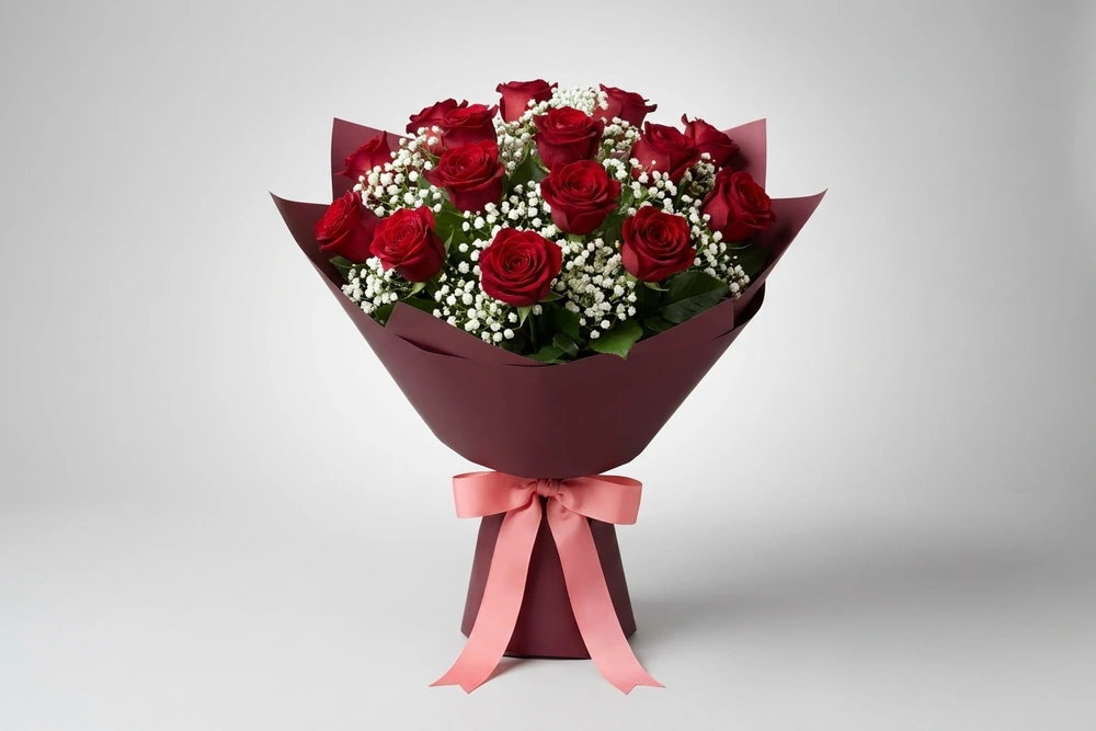 Buquê Clássico de Noiva com Rosas Vermelhas