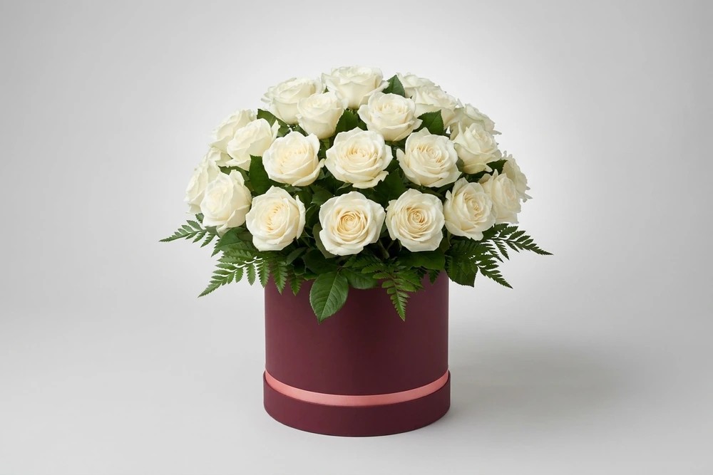 Caixa Branquinha – 25 Rosas Brancas