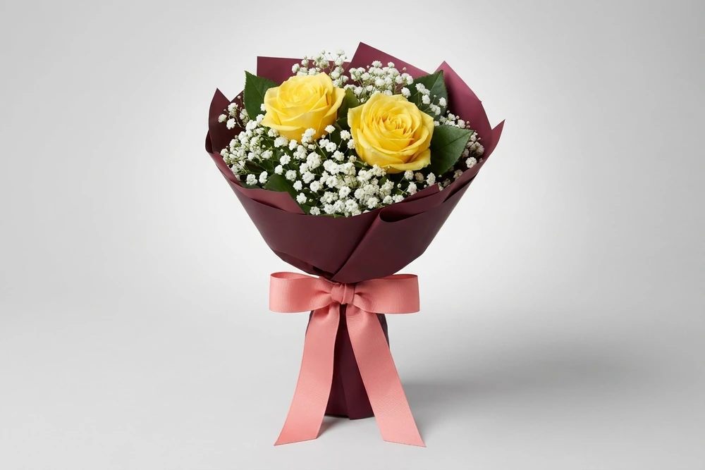 Mini Buquê 2 Rosas Amarelas