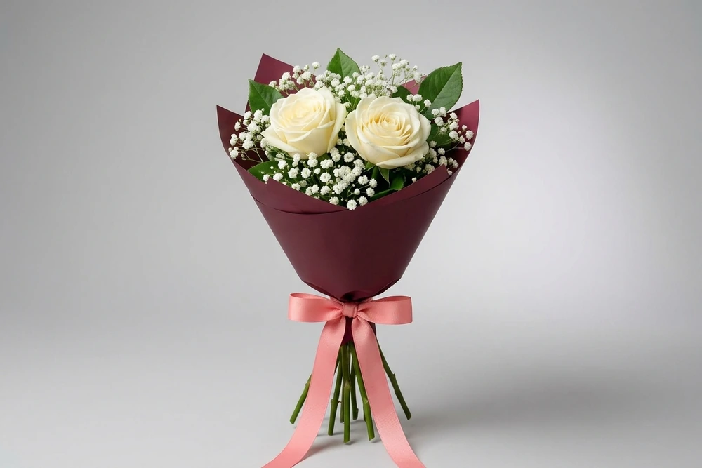 Mini Buquê 2 Rosas Brancas