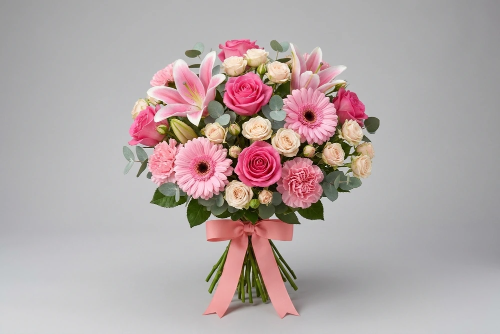 Esplendor Floral: Buquê Grande com uma Mistura de Rosas e Lilases