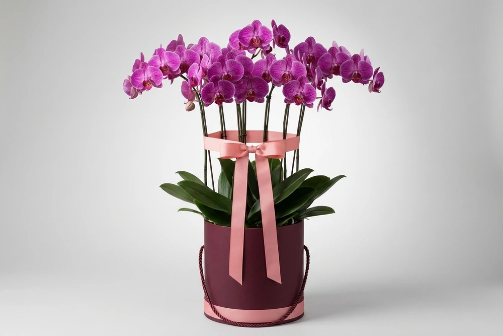 Orquídea Phalaenopsis com duas astes com caixa especial