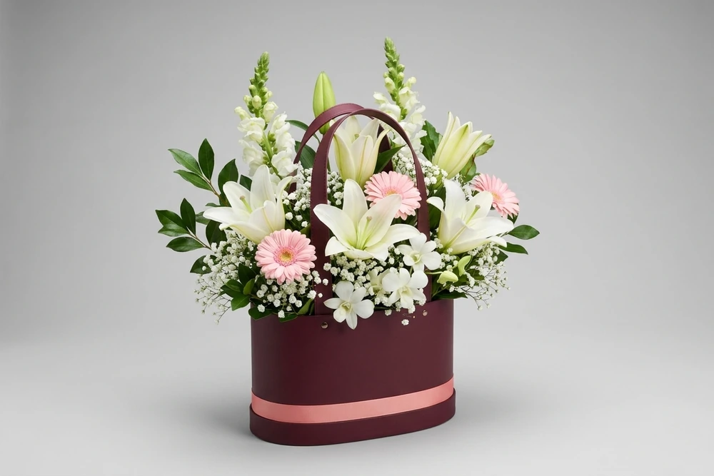Arranjo Floral Luxuoso em Bolsa Elegante